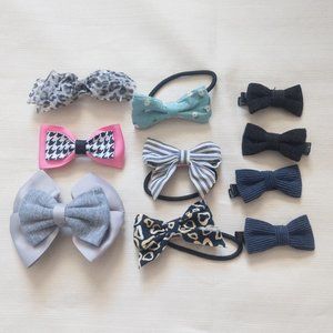 Ribbon Bow Hair Ties & Clips | Set of 10